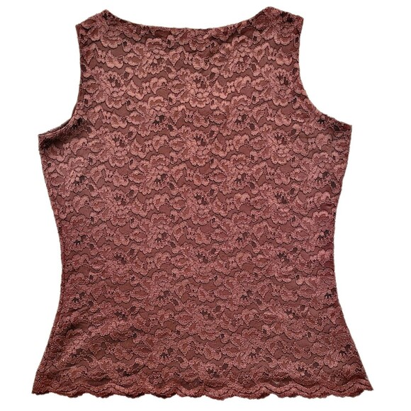 Coldwater Creek Women's Sz XS Tank Top Brown Knit Lace Shirt Full Lace - Picture 8 of 8